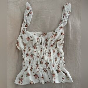 Reformation White Floral Ruffle Blouse